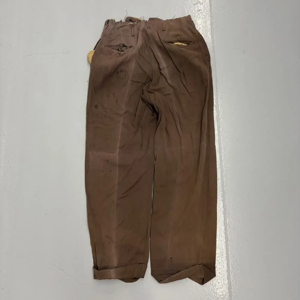 Vintage 50s Brown Rayon Drop Loop Trousers 28x29